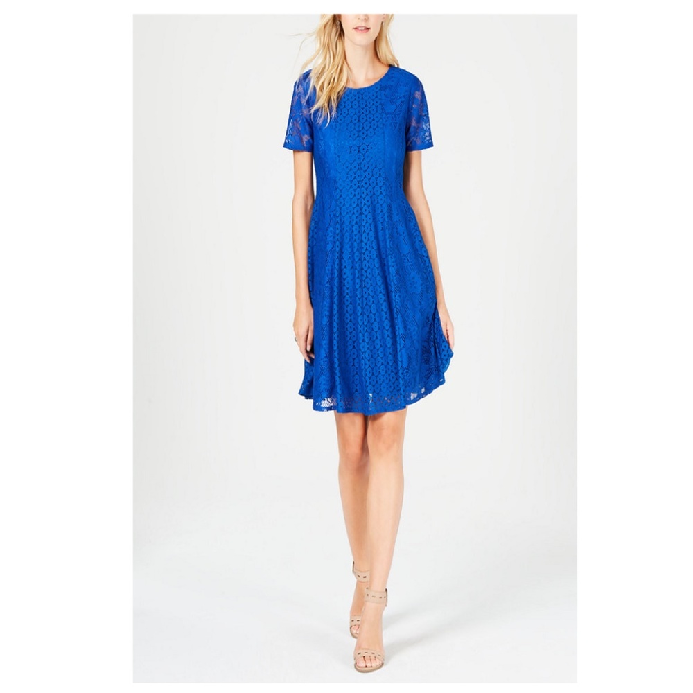 Petite Royal Blue Crochet Lace Dress PL NWT